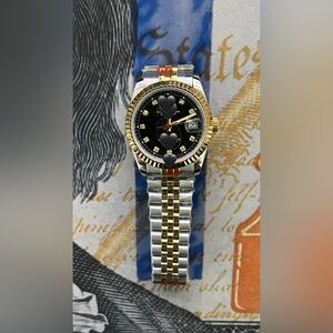 36mm Luxury Style Automatic Steel Watch Two Tone Gold Dial Diamonds